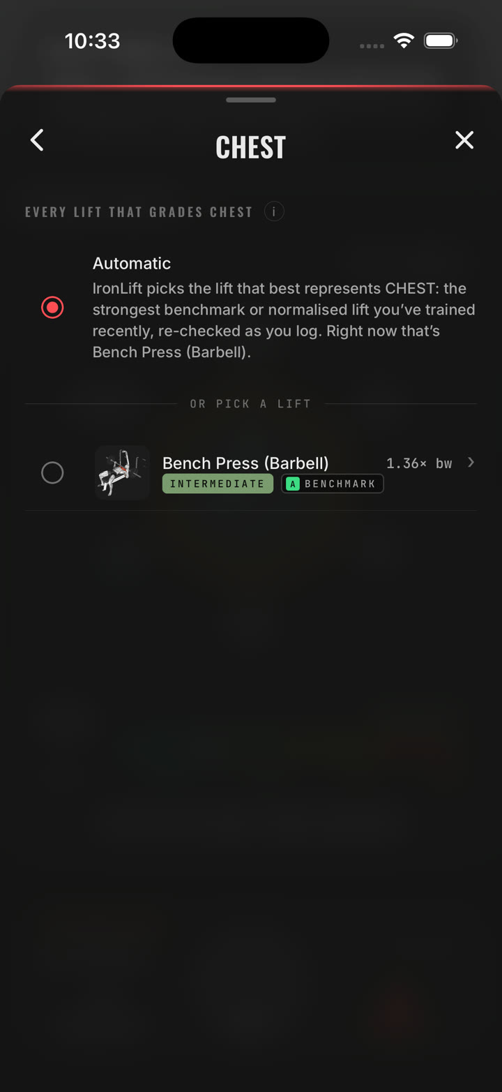 Chest drill: Automatic, or pick a lift